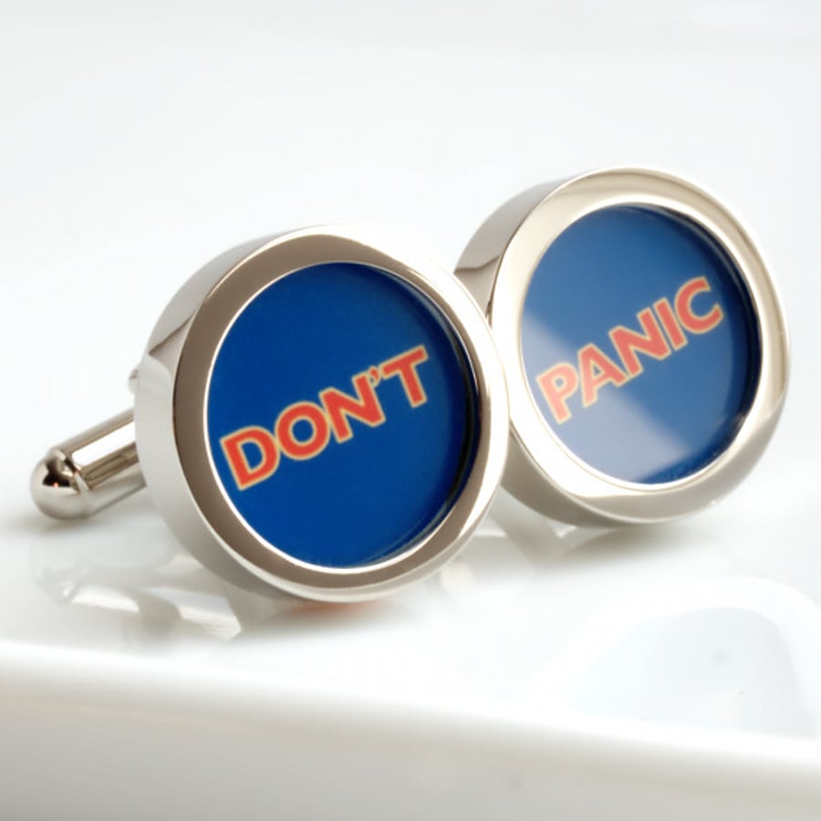 Don't Panic Cufflinks - Great Advice from Hitch Hiker's Guide to the Galaxy