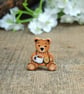 Coffee Bear Pin, Handmade Tiny Wooden Teddy Badge, Coffee Lover Gift