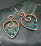 Copper Wire Wrapped Pendant & Earrings Set with Teal Glass Beads - Image 5