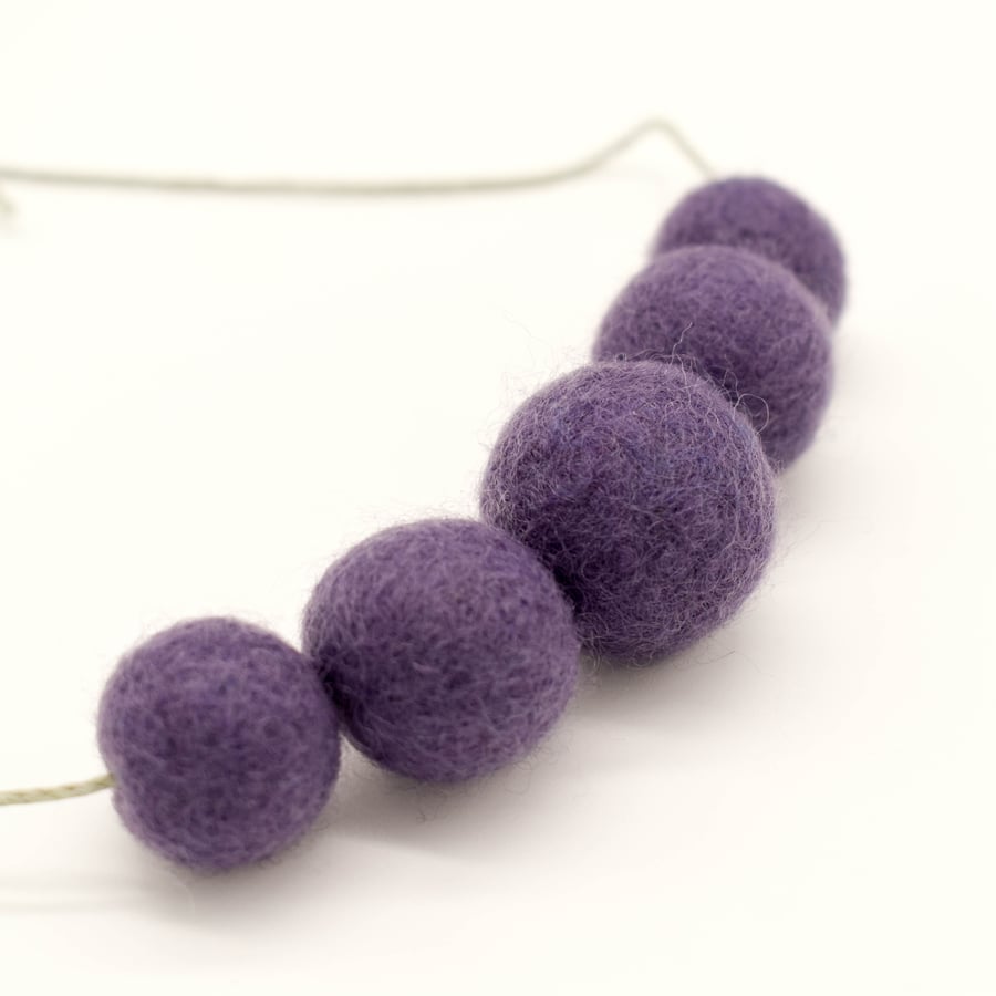 Felted bead necklace in lavender purple wool