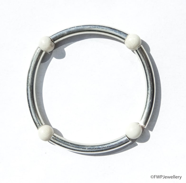Silver Tube Bracelet with four Bone Beads