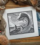 The Old Man & The Sea - original linocut print - 14x14"