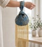 Teal blue and gold floral satin brocade Japanese knot bag