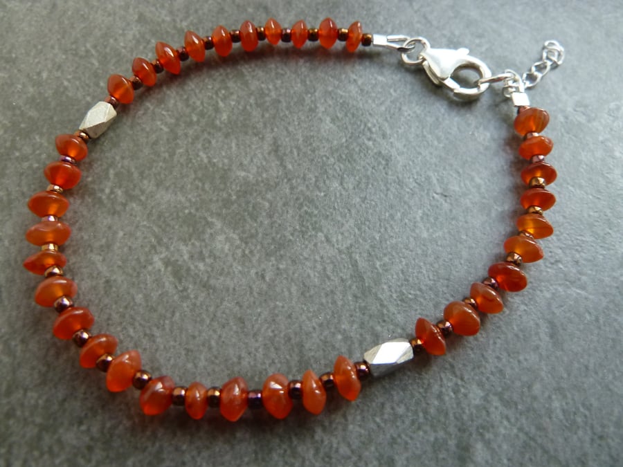 carnelian gemstone bracelet, sterling silver