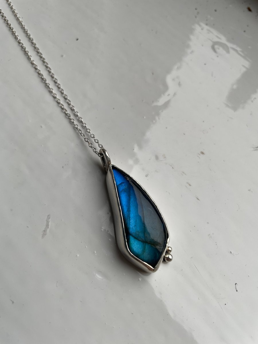 Beautiful labradorite pendant. Handmade, recycled and one of a kind!