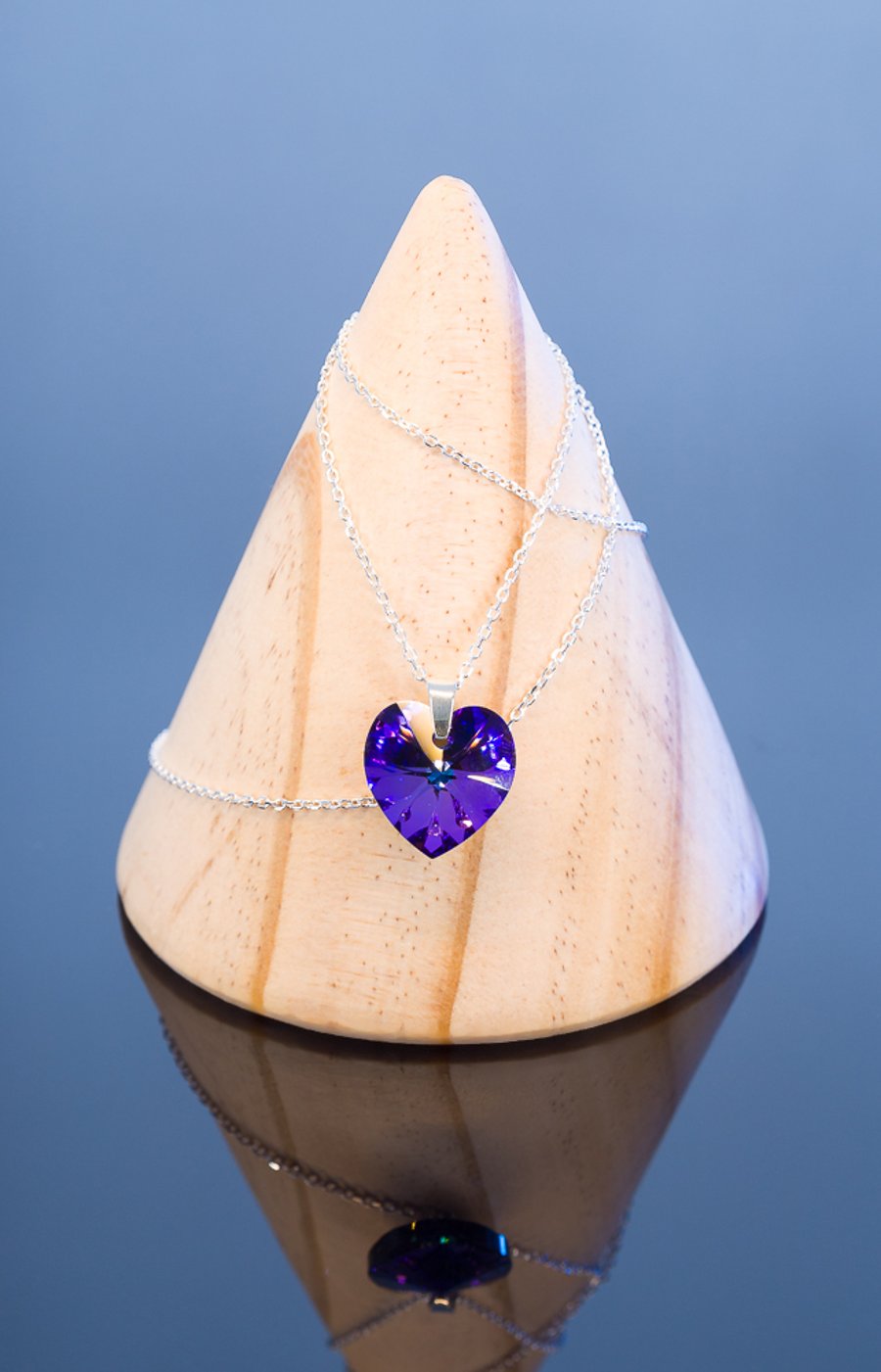 Necklace Purple Swarovski Heart Pendant on Sterling Silver Chain