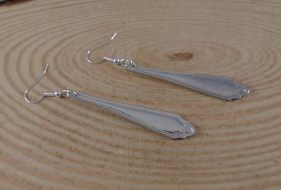 Upcycled Silver Plated Jesmond Sugar Tong Handle Drop Earrings SPE091903
