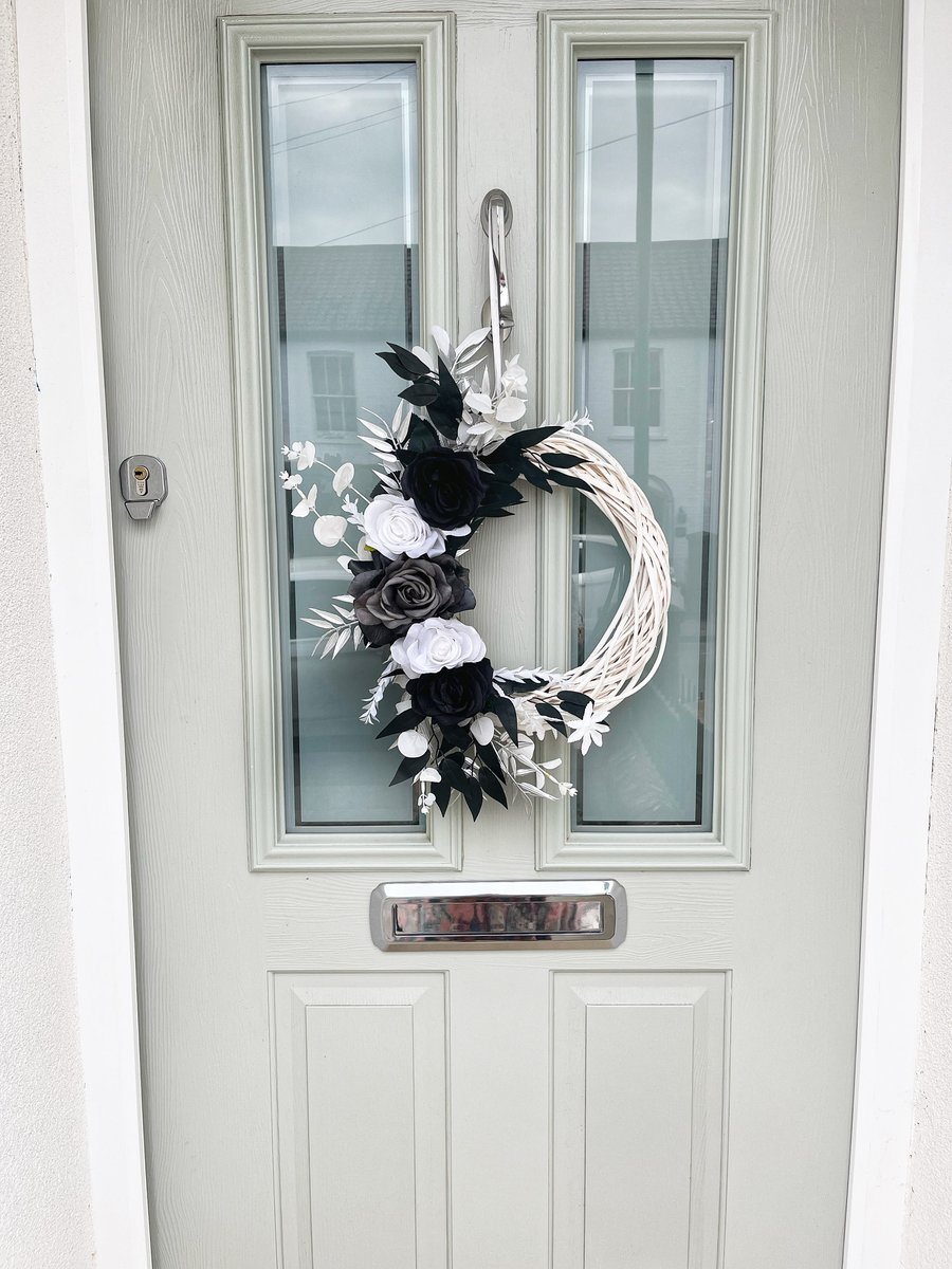 Black and white wreath for front door, black and white decor, wreaths for front 
