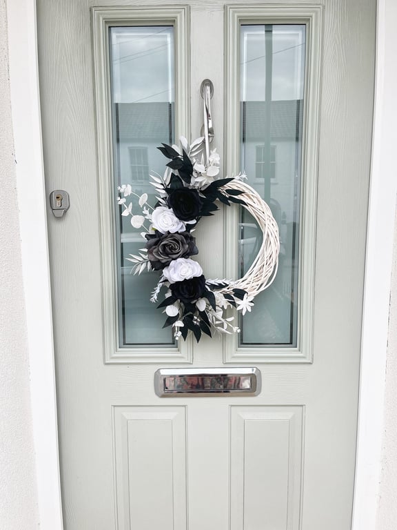 Black and white wreath for front door, black and white decor, wreaths for front 