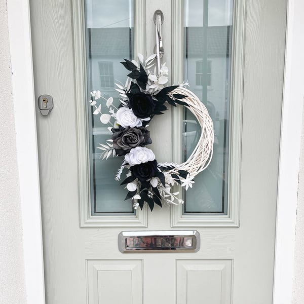 Black and white wreath for front door, black and white decor, wreaths for front 