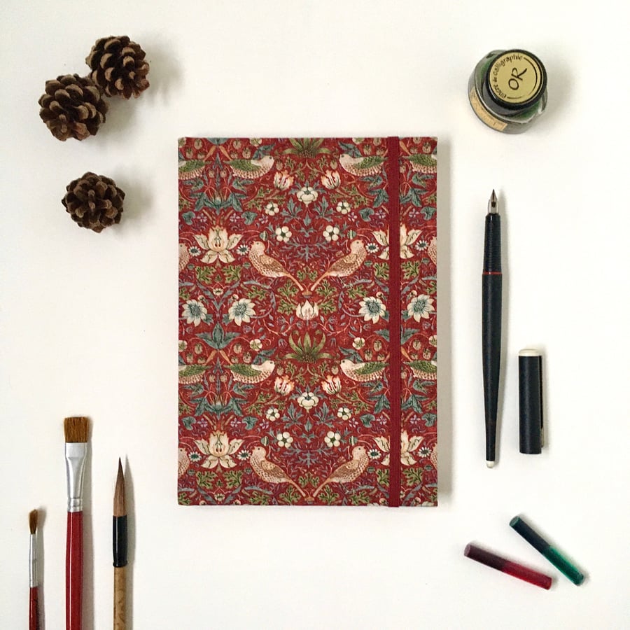 Strawberry Thief A5 Hardback Ruled Journal Covered in William Morris fabric 