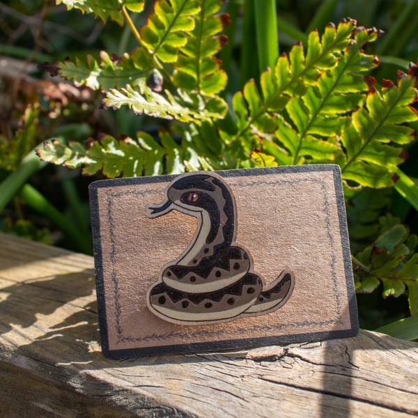 Adder Wooden Pin Badge – Hand-Painted British Snake Brooch for Nature Enthusiast