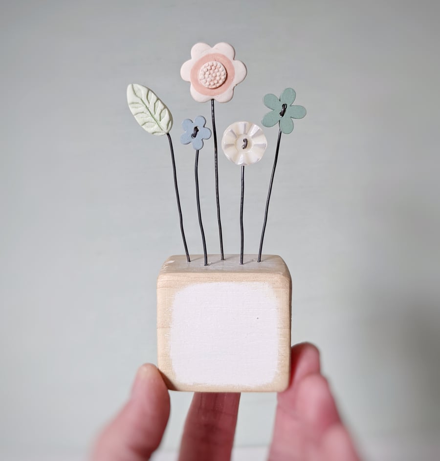 Clay Flower Garden in a Wood Block Personalised