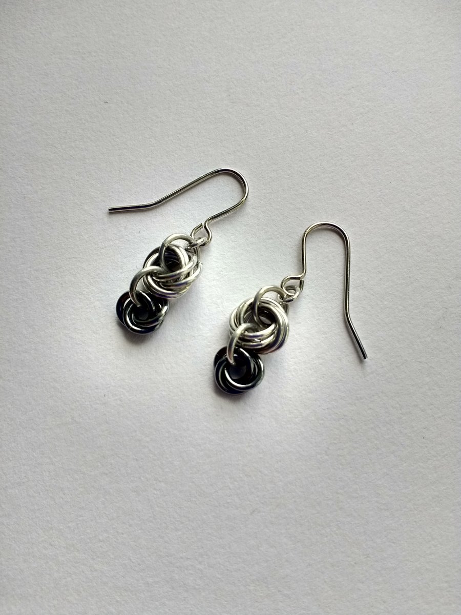 Mixed Flower Double Woven Chain Mail Earrings, Anodised Aluminium