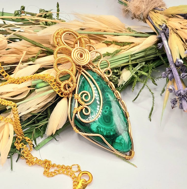 Celtic Style Gold Filled Necklace With Malachite