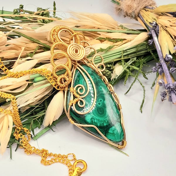 Celtic Style Gold Filled Necklace With Malachite