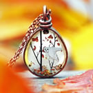 Copper Resin Owl Autumn Pendant Necklace 
