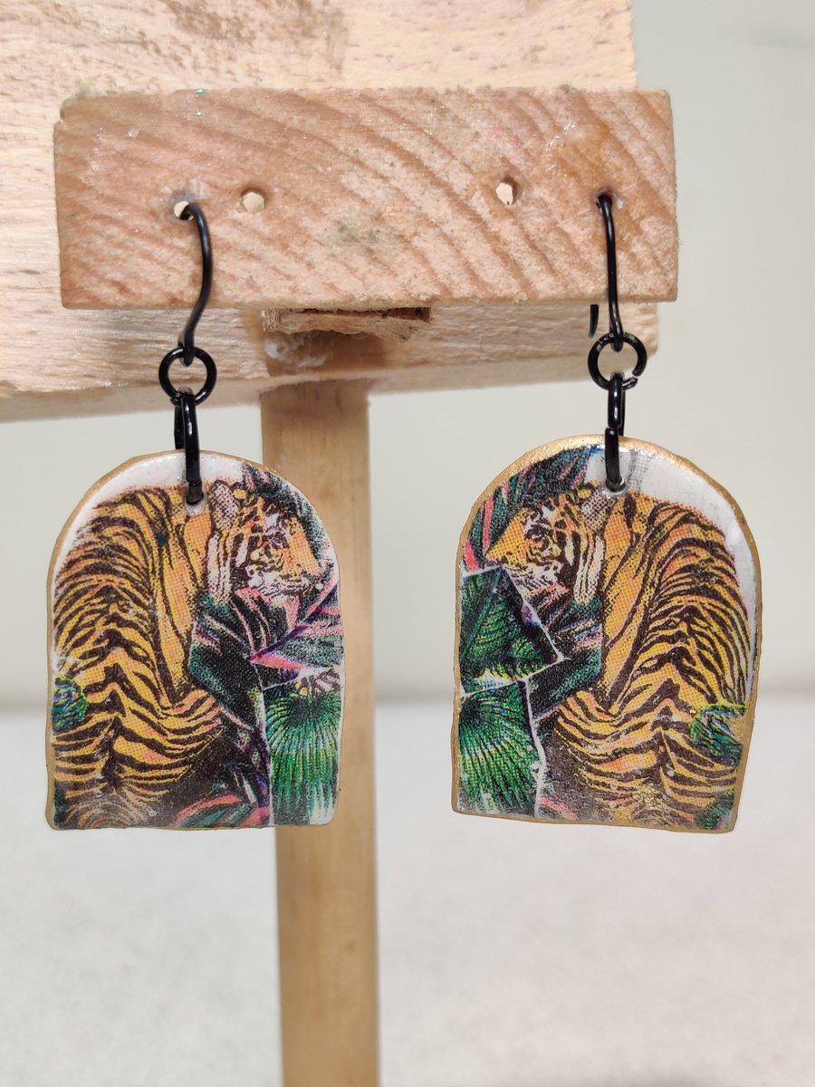 Black tiger polymer clay earrings- prototype 