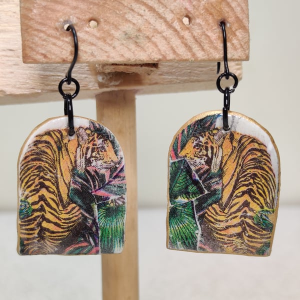 Black tiger polymer clay earrings- prototype 