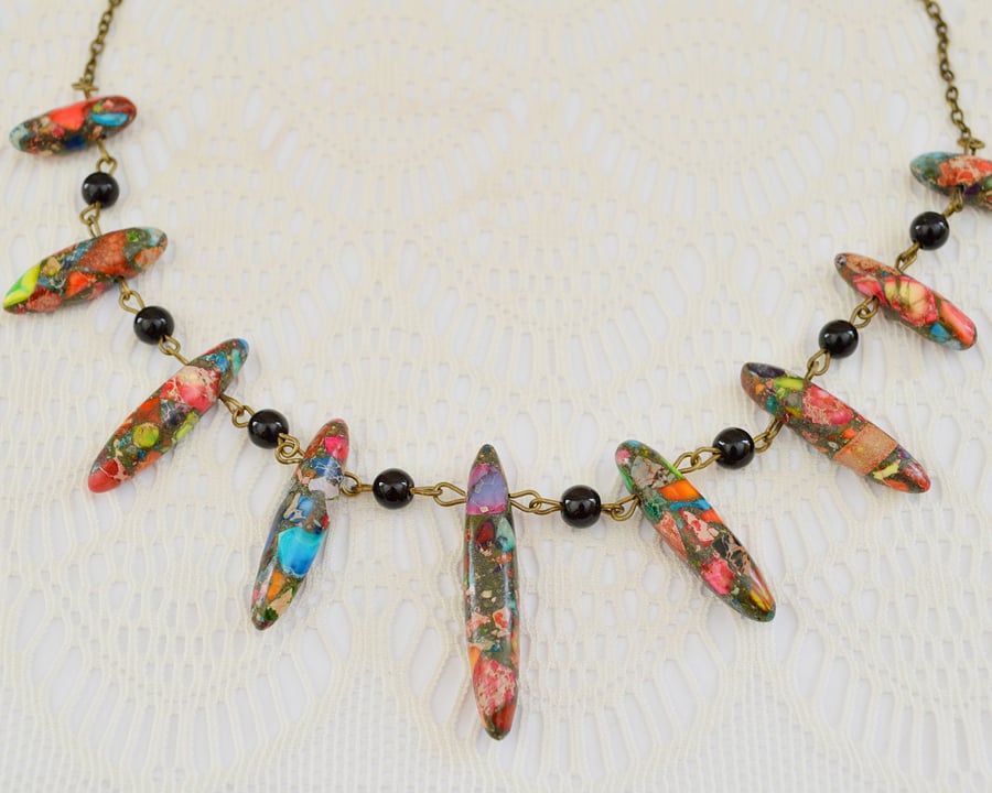 Rainbow Jasper Spike Necklace