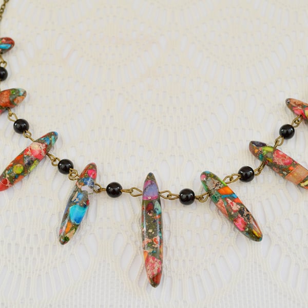 Rainbow Jasper Spike Necklace