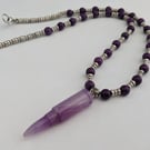 Dainty amethyst bead necklace with torpedo pendant - 1002520