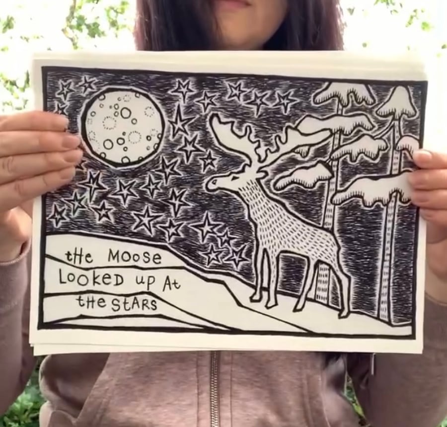 Moose and Stars Giclee Print, Unique Animal Art