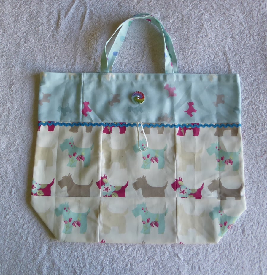 Fold Up Bag in Scottie Dog Print Fabric