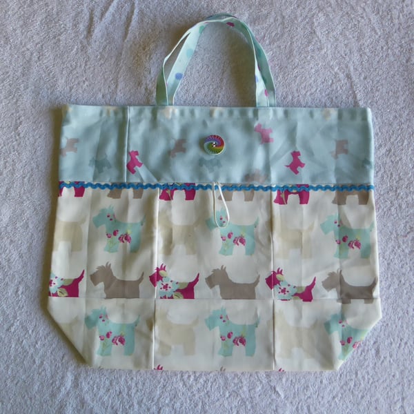 Fold Up Bag in Scottie Dog Print Fabric