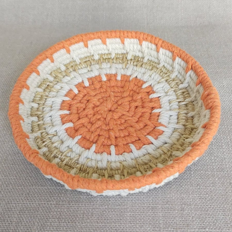 Orange Trinket Bowl Cotton & Sisal Macrame Coiled Basket 14.5cm
