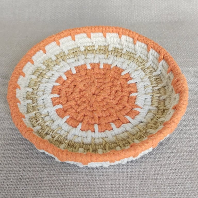 Orange Trinket Bowl Cotton & Sisal Macrame Coiled Basket 14.5cm