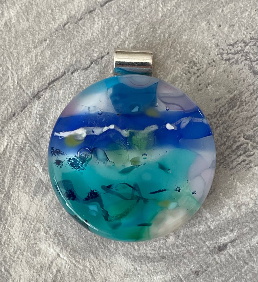 Stunning fused glass & sterling silver pendant 
