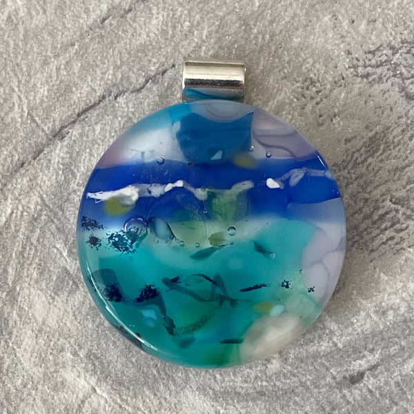 Stunning fused glass & sterling silver pendant 