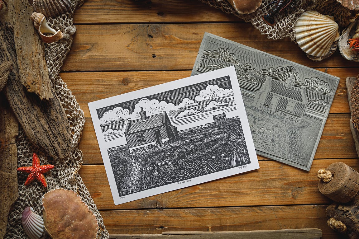 The Watchhouse - original linocut print - A4