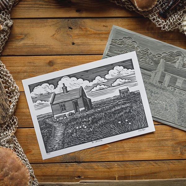 The Watchhouse - original linocut print - A4