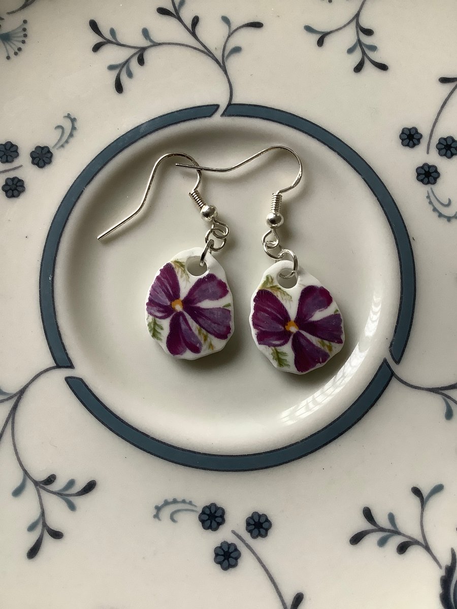 Handmade Drop Earrings, Broken Ceramic, Unique Earrings