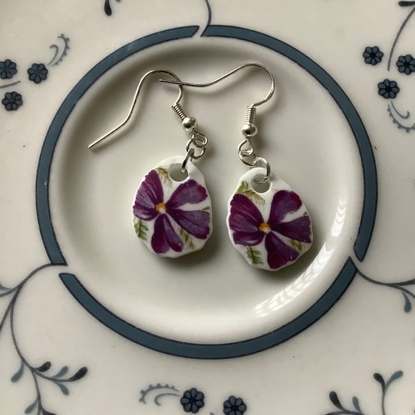 Handmade Drop Earrings, Broken Ceramic, Unique Earrings