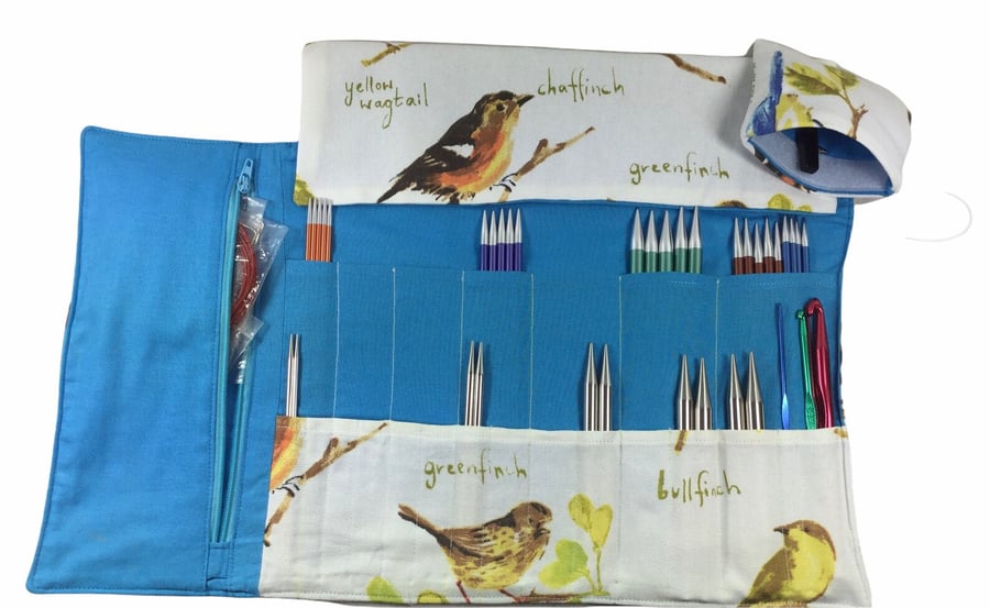 Birds interchangeable and double pointed needle case, knitting needle pouch, hiy