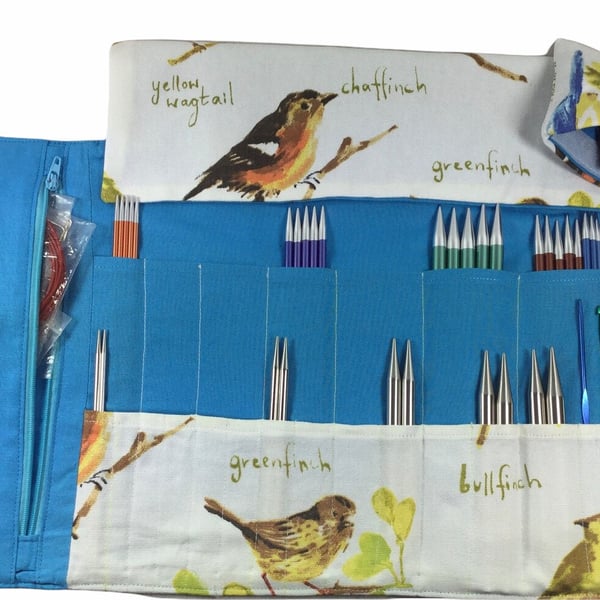 Birds interchangeable and double pointed needle case, knitting needle pouch, hiy