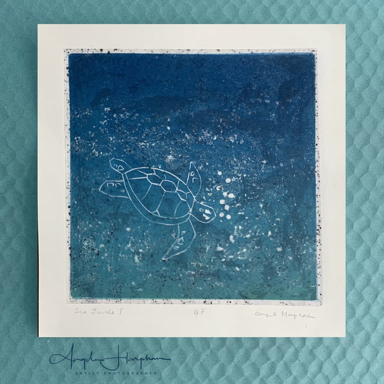 Lino Cut and Etch Original Print - Artwork - Sea Turtle I
