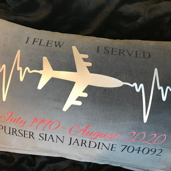 Personalised keepsake cushion for airline employees
