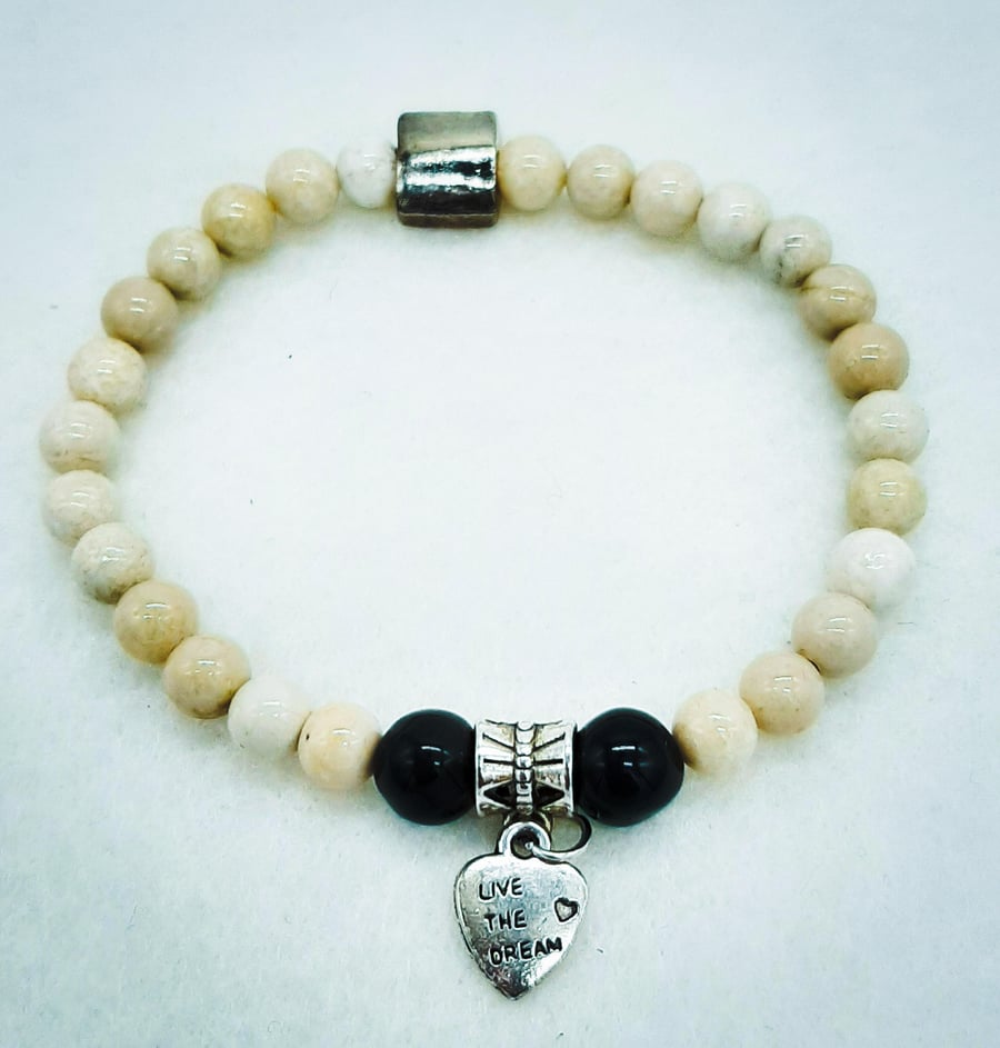 Handmade Cream Riverstone and Blue Goldstone bracelet