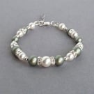 Dusty Green Pearl and Crystal Bracelet - Sage Green Bridesmaids Bracelets