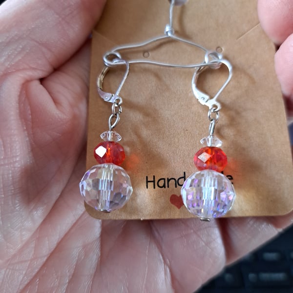 Earrings, beautiful sparkly crystal drop earrings red, clear