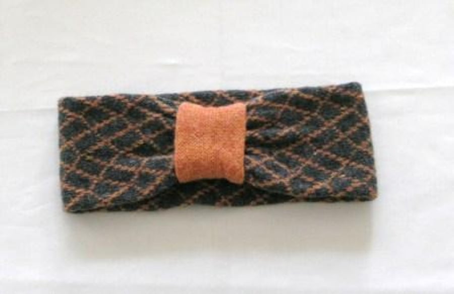 Headband Soft Merino Lambswool Coal Grey Orange
