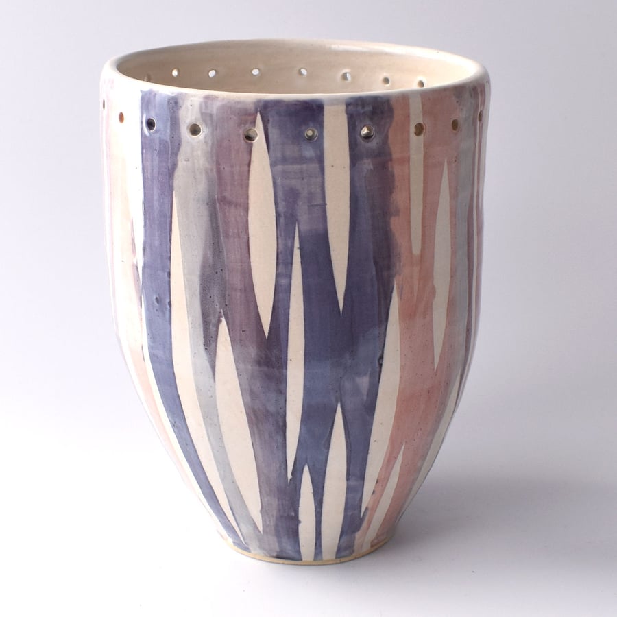 A33 Stoneware pottery hand thrown stripey vase  (Free UK postage)