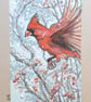 Red Cardinal in flight original drawing, winter bird artwork, small wall art - Image 8