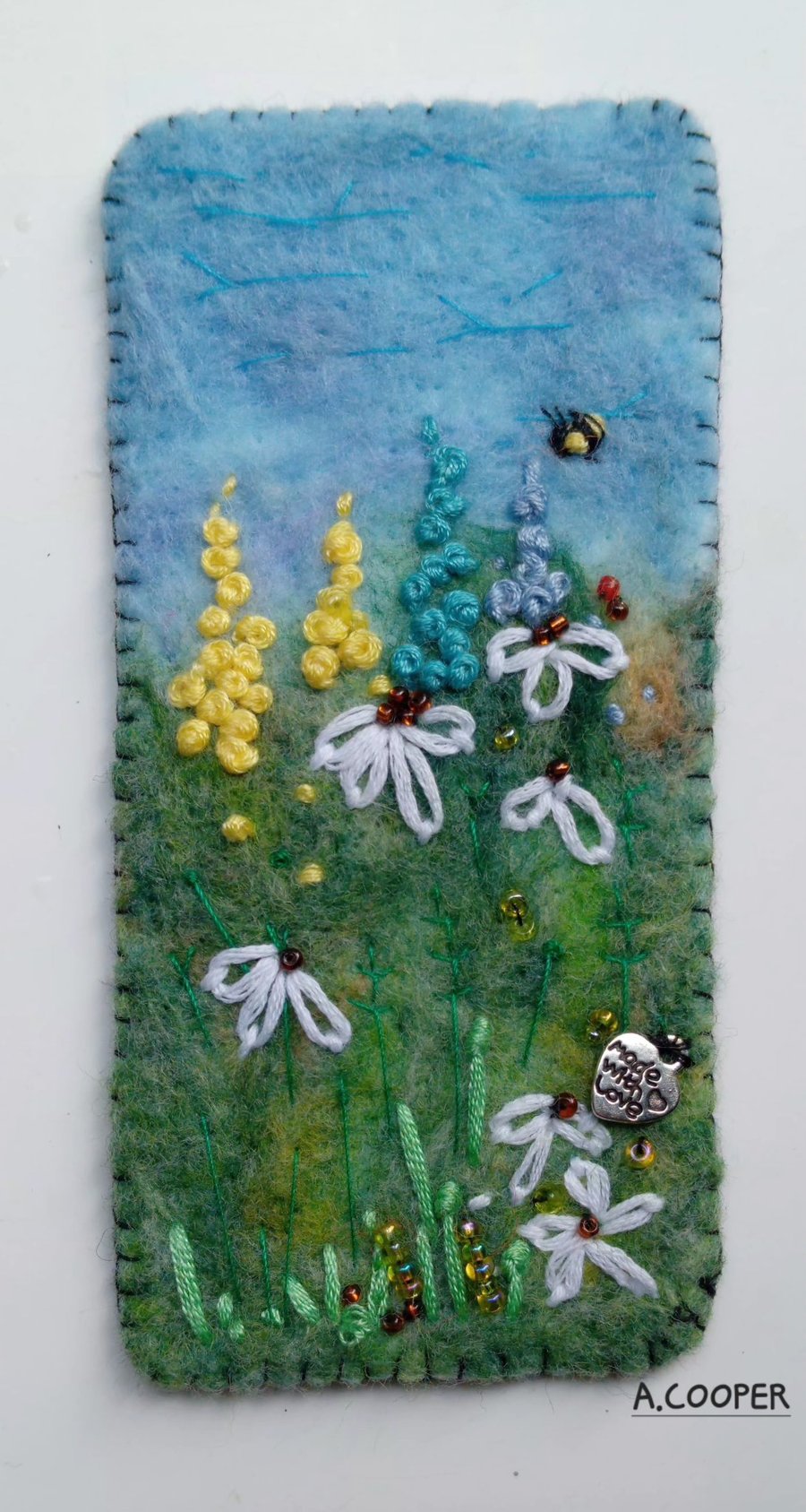 ,SUMMER ENDING, handmade, original, needle felted wool bookmark 