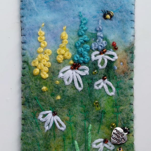 ,SUMMER ENDING, handmade, original, needle felted wool bookmark 