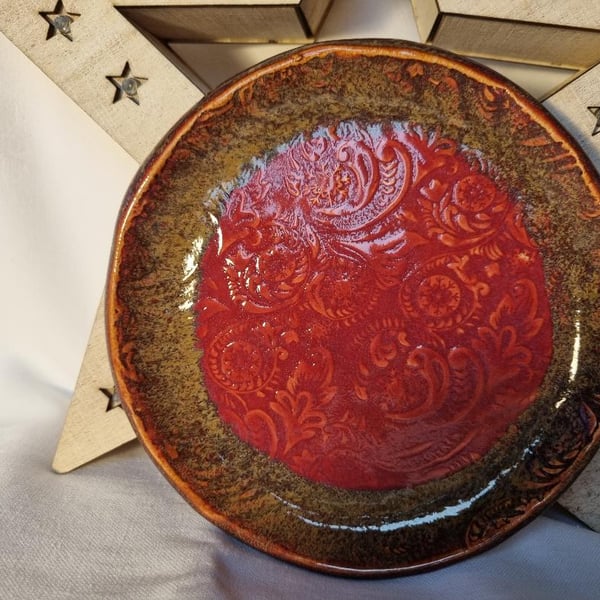 Handmade combination glaze textured Ceramic round Trinket Dish small plate